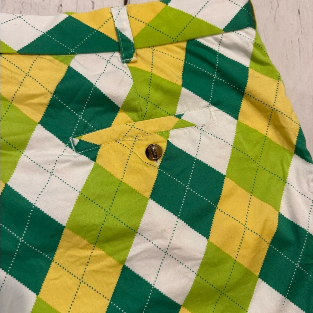 Loudmouth Golf Shorts Mens Sz 40 Green Yellow Argyle Print Cotton Stretch as is - Picture 3 of 7